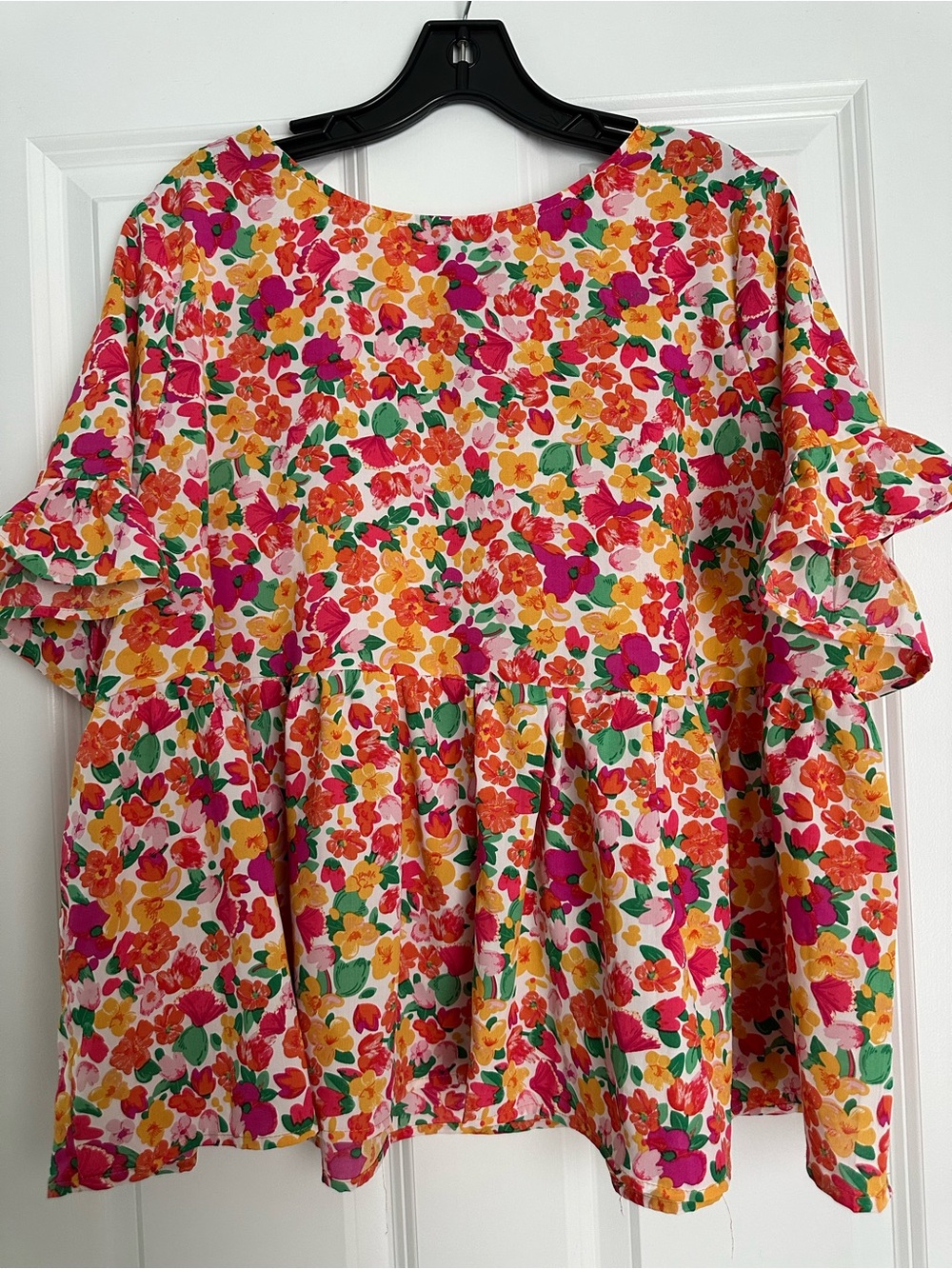 SHEIN Floral Curve Blouse - Pink, Orange, Yellow, Green